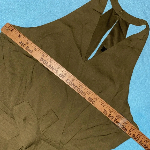 LULUS In The City wrap top jumpsuit olive belted lined 2 pockets NEW size M - Picture 11 of 15